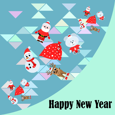 Christmas card, Santa snowman deer bear bag, vector backgroundのイラスト素材