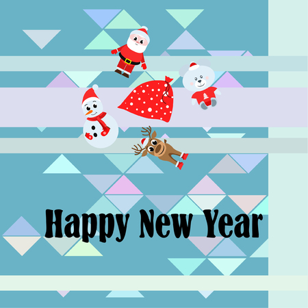 Christmas card, Santa snowman deer bear bag, vector backgroundのイラスト素材