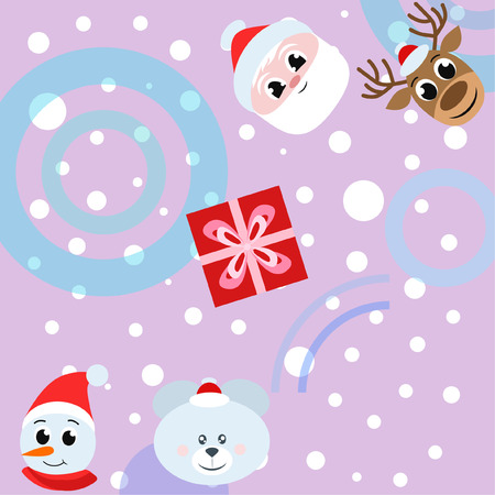 Christmas card, Santa snowman deer bear bag, vector backgroundのイラスト素材