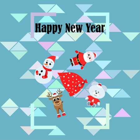Christmas card, Santa snowman deer bear bag, vector backgroundのイラスト素材