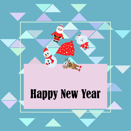 Christmas card, Santa snowman deer bear bag, vector backgroundのイラスト素材