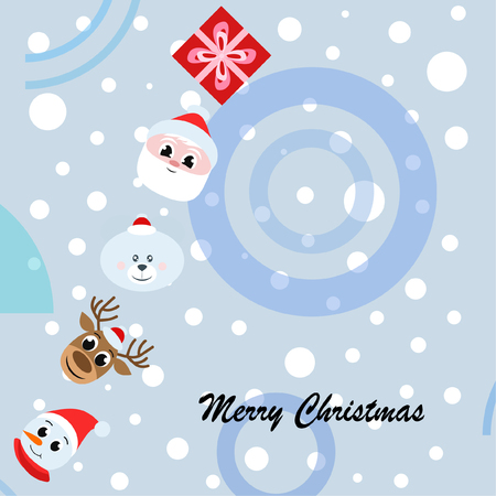 Christmas card, Santa snowman deer bear bag, vector backgroundのイラスト素材