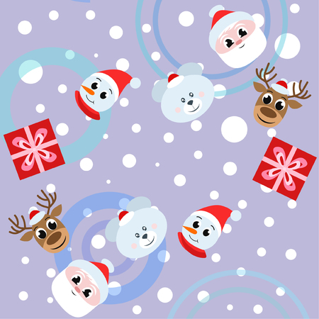 Christmas card, Santa snowman deer bear bag, vector backgroundのイラスト素材