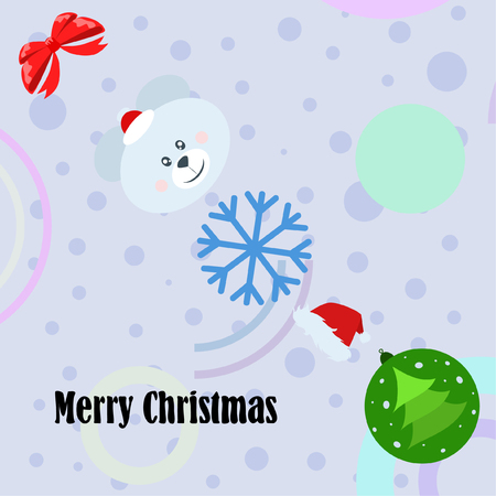 new year card bow bear christmas ball snowflake santa hat vector backgroundのイラスト素材