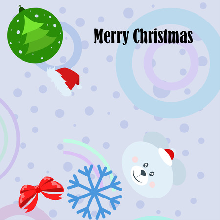 new year card bow bear christmas ball snowflake santa hat vector backgroundのイラスト素材