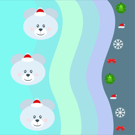 new year card bow bear christmas ball snowflake santa hat vector backgroundのイラスト素材