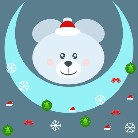 new year card bow bear christmas ball snowflake santa hat vector backgroundのイラスト素材