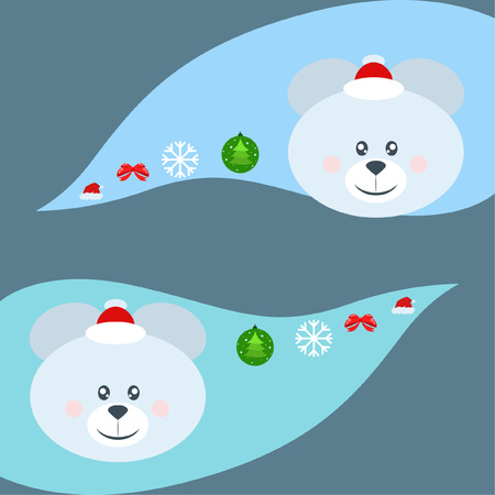 new year card bow bear christmas ball snowflake santa hat vector backgroundのイラスト素材