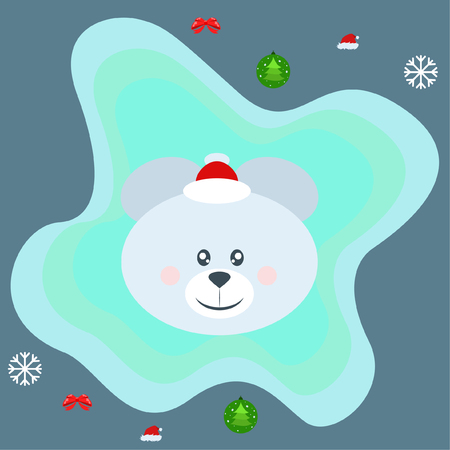 new year card bow bear christmas ball snowflake santa hat vector backgroundのイラスト素材