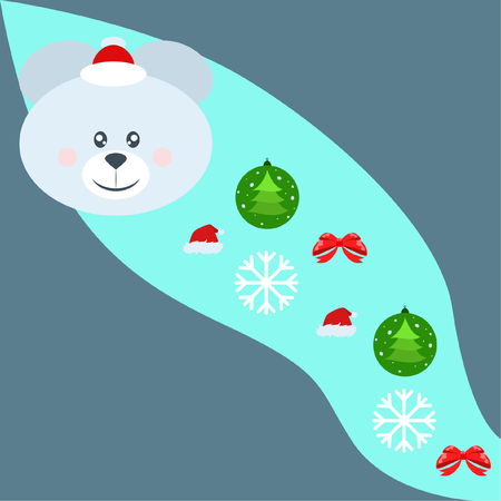 new year card bow bear christmas ball snowflake santa hat vector backgroundのイラスト素材