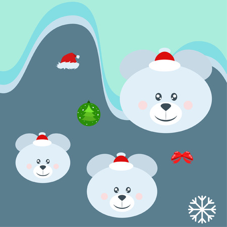 new year card bow bear christmas ball snowflake santa hat vector backgroundのイラスト素材