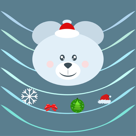 new year card bow bear christmas ball snowflake santa hat vector backgroundのイラスト素材