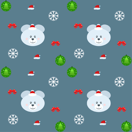 new year card bow bear christmas ball snowflake santa hat vector backgroundのイラスト素材