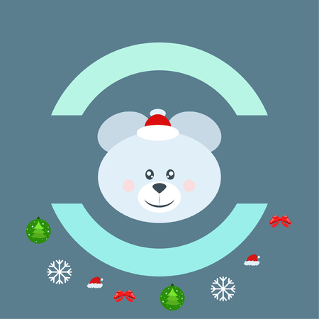 new year card bow bear christmas ball snowflake santa hat vector backgroundのイラスト素材