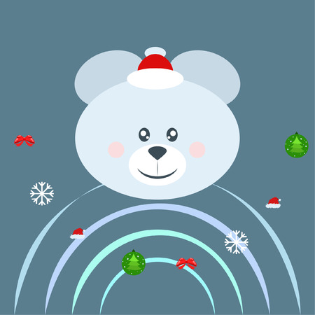 new year card bow bear christmas ball snowflake santa hat vector backgroundのイラスト素材