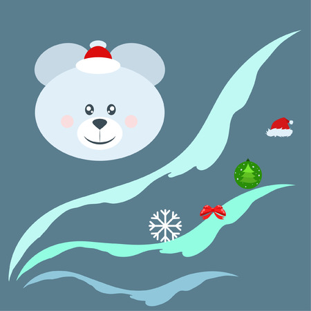 new year card bow bear christmas ball snowflake santa hat vector backgroundのイラスト素材
