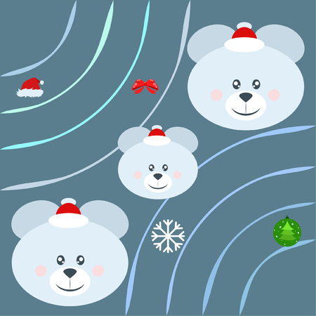 new year card bow bear christmas ball snowflake santa hat vector backgroundのイラスト素材