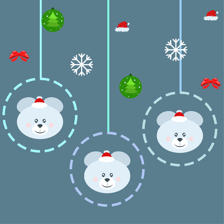 new year card bow bear christmas ball snowflake santa hat vector backgroundのイラスト素材