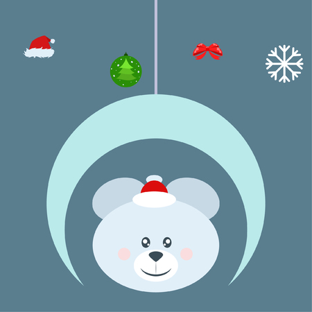 new year card bow bear christmas ball snowflake santa hat vector backgroundのイラスト素材