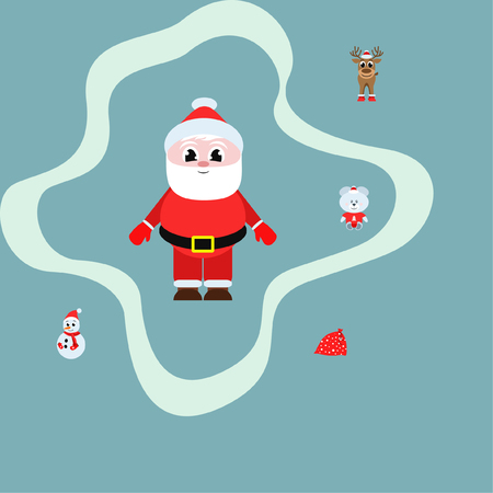 Christmas card, Santa snowman deer bear bag, vector backgroundのイラスト素材