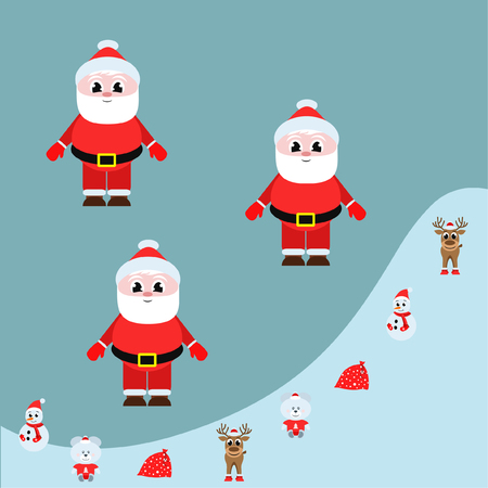 Christmas card, Santa snowman deer bear bag, vector backgroundのイラスト素材