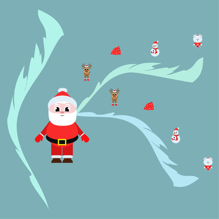 Christmas card, Santa snowman deer bear bag, vector backgroundのイラスト素材