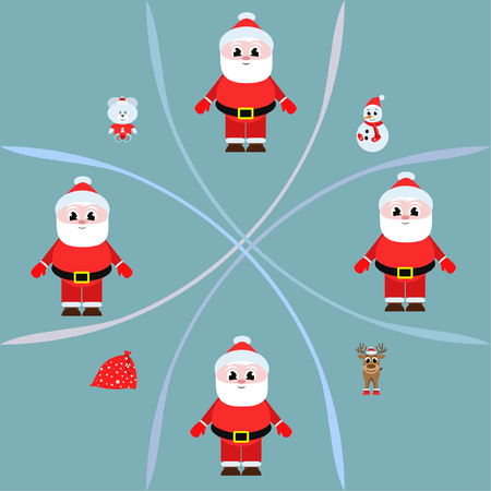 Christmas card, Santa snowman deer bear bag, vector backgroundのイラスト素材