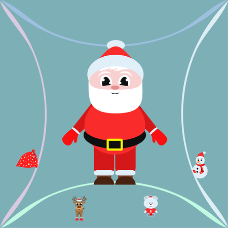 Christmas card, Santa snowman deer bear bag, vector backgroundのイラスト素材