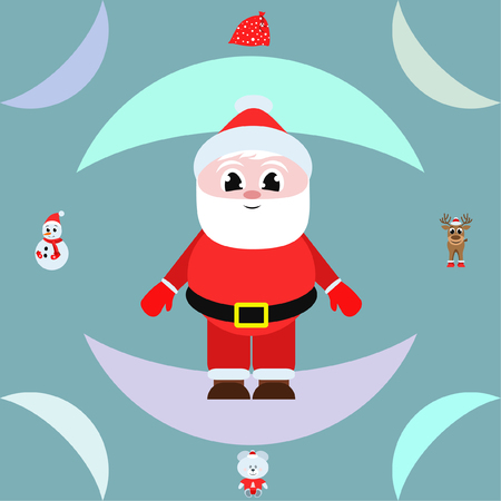 Christmas card, Santa snowman deer bear bag, vector backgroundのイラスト素材