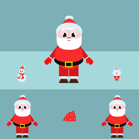 Christmas card, Santa snowman deer bear bag, vector backgroundのイラスト素材