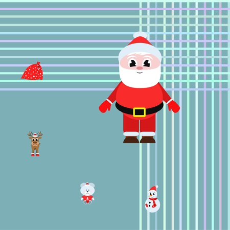 Christmas card, Santa snowman deer bear bag, vector backgroundのイラスト素材