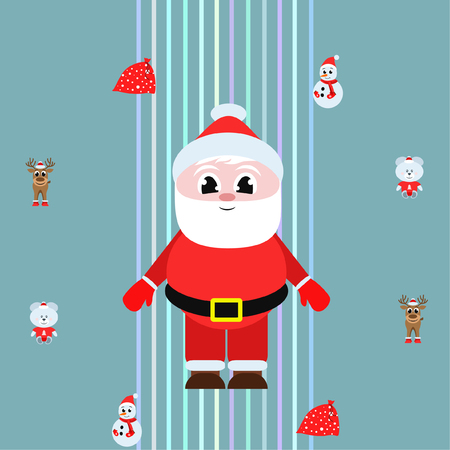 Christmas card, Santa snowman deer bear bag, vector backgroundのイラスト素材