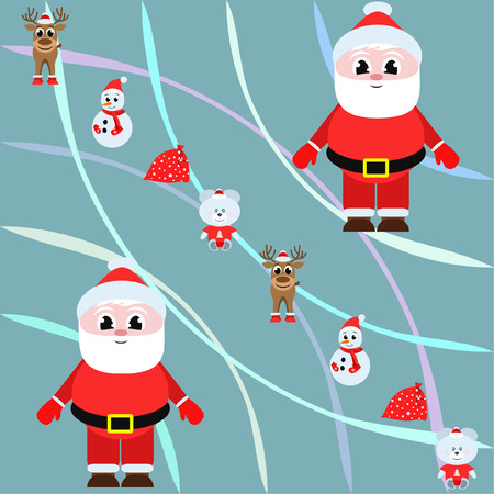 Christmas card, Santa snowman deer bear bag, vector backgroundのイラスト素材