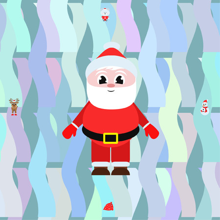 Christmas card, Santa snowman deer bear bag, vector backgroundのイラスト素材