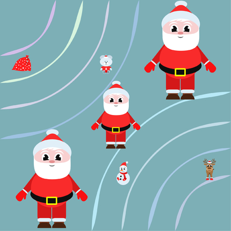 Christmas card, Santa snowman deer bear bag, vector backgroundのイラスト素材