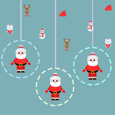 Christmas card, Santa snowman deer bear bag, vector backgroundのイラスト素材