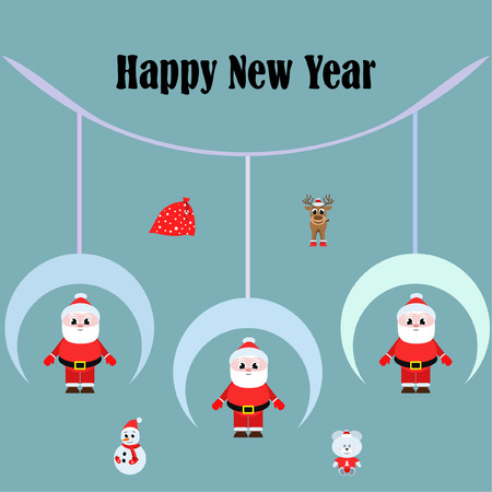 Christmas card, Santa snowman deer bear bag, vector backgroundのイラスト素材