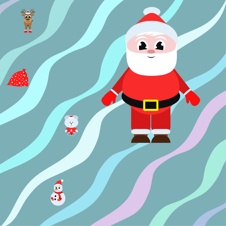 Christmas card, Santa snowman deer bear bag, vector backgroundのイラスト素材