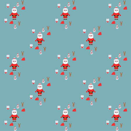 Christmas card, Santa snowman deer bear bag, vector backgroundのイラスト素材