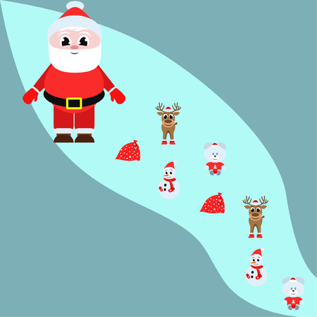 Christmas card, Santa snowman deer bear bag, vector backgroundのイラスト素材