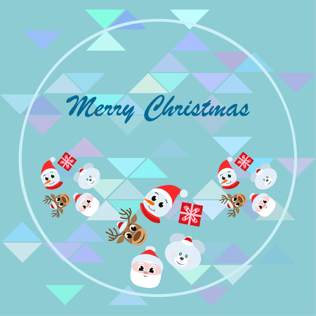 Christmas card, Santa snowman deer bear bag, vector backgroundのイラスト素材