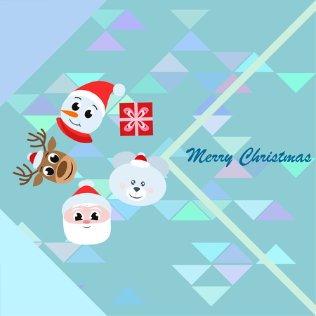 Christmas card, Santa snowman deer bear bag, vector backgroundのイラスト素材