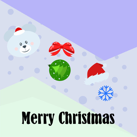 new year card bow bear christmas ball snowflake santa hat vector backgroundのイラスト素材