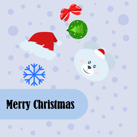 new year card bow bear christmas ball snowflake santa hat vector backgroundのイラスト素材