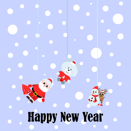 Christmas card, Santa snowman deer bear bag, vector backgroundのイラスト素材
