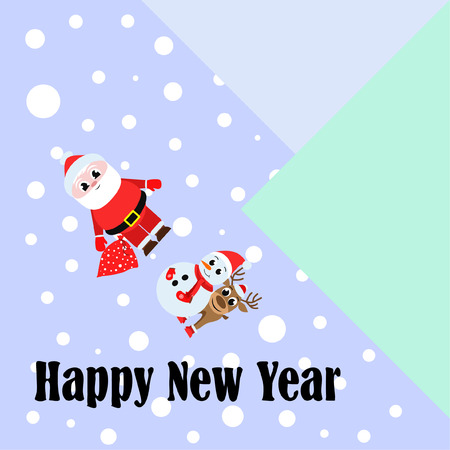 Christmas card, Santa snowman deer bear bag, vector backgroundのイラスト素材