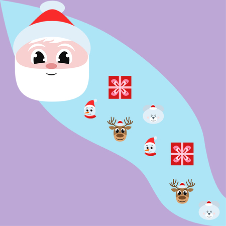 Christmas card, Santa snowman deer bear bag, vector backgroundのイラスト素材