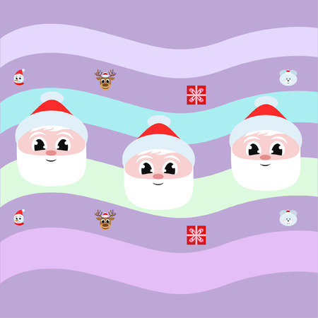 Christmas card, Santa snowman deer bear bag, vector backgroundのイラスト素材