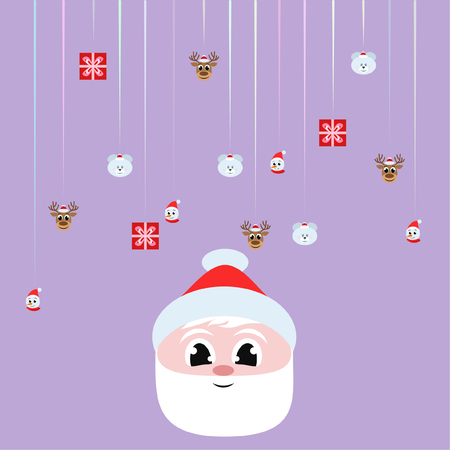 Christmas card, Santa snowman deer bear bag, vector backgroundのイラスト素材
