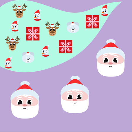 Christmas card, Santa snowman deer bear bag, vector backgroundのイラスト素材
